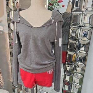 PINK Victoria's Secret Gray Hoodie Sweatshirt And Matching Shorts